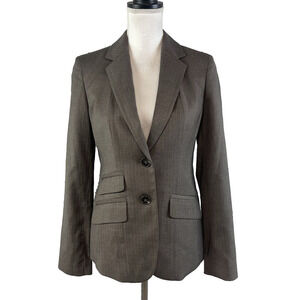 Anne Klein Blazer Jacket size 2 Brown Pinstripe Stretch Career Professional Suit